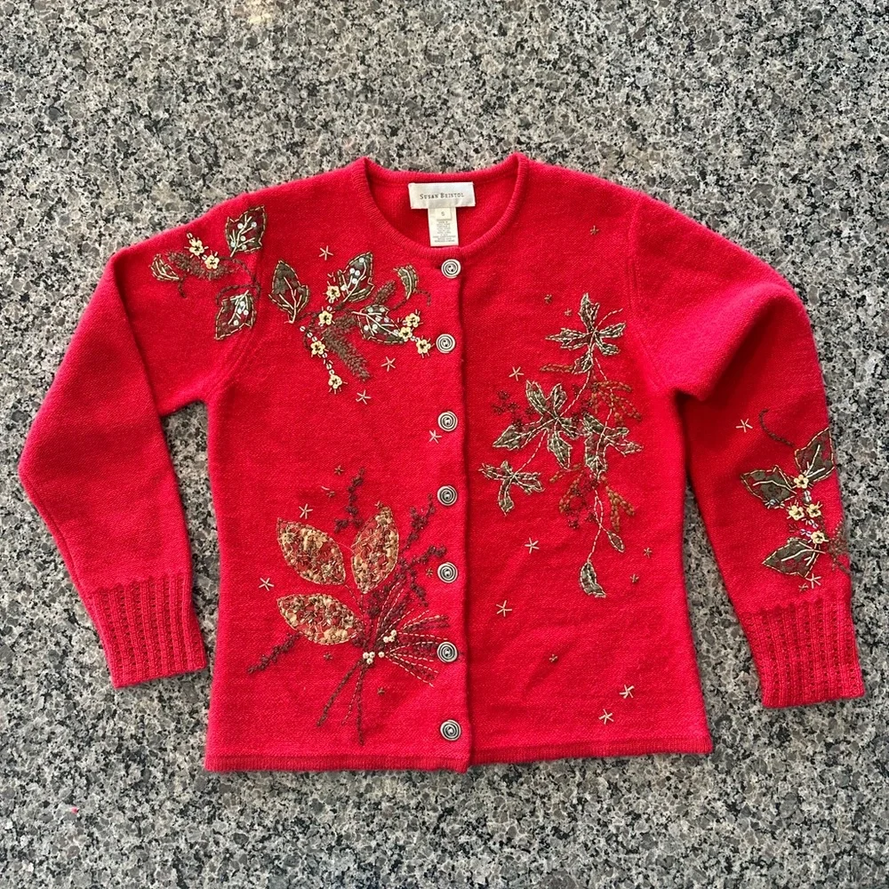 ✨VTG✨SUSAN BRISTOL Beautiful Vintage
Red Wool Embellished Size Small BUTTON UP - Picture 2 of 11